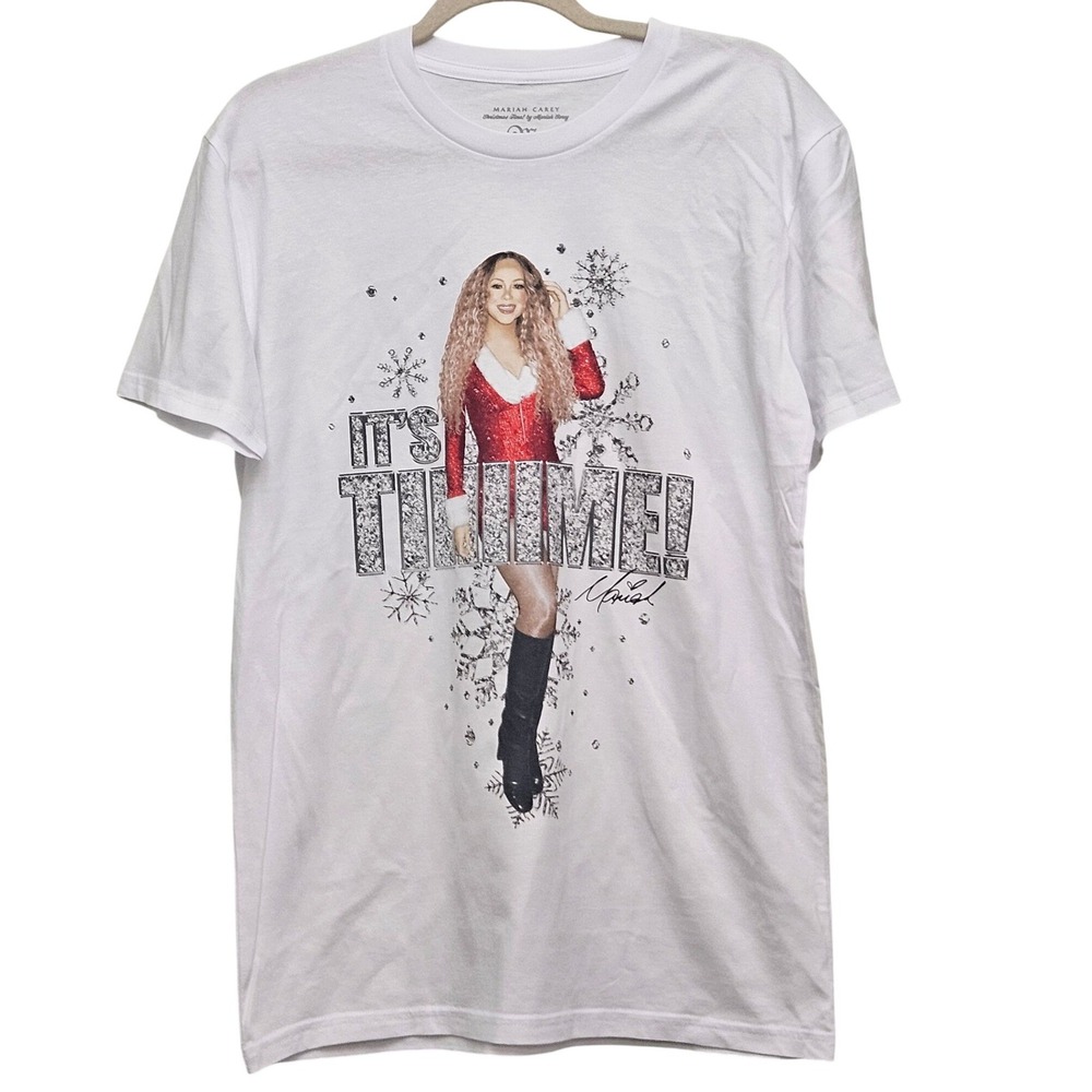 Mariah Carey Graphic T-Shirt Womens Medium White Its Time‎ Christmas Holiday Tee